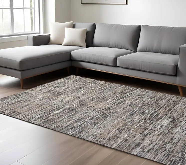 10' X 13' Gray Brown And Beige Wool Abstract Hand Knotted Area Rug
