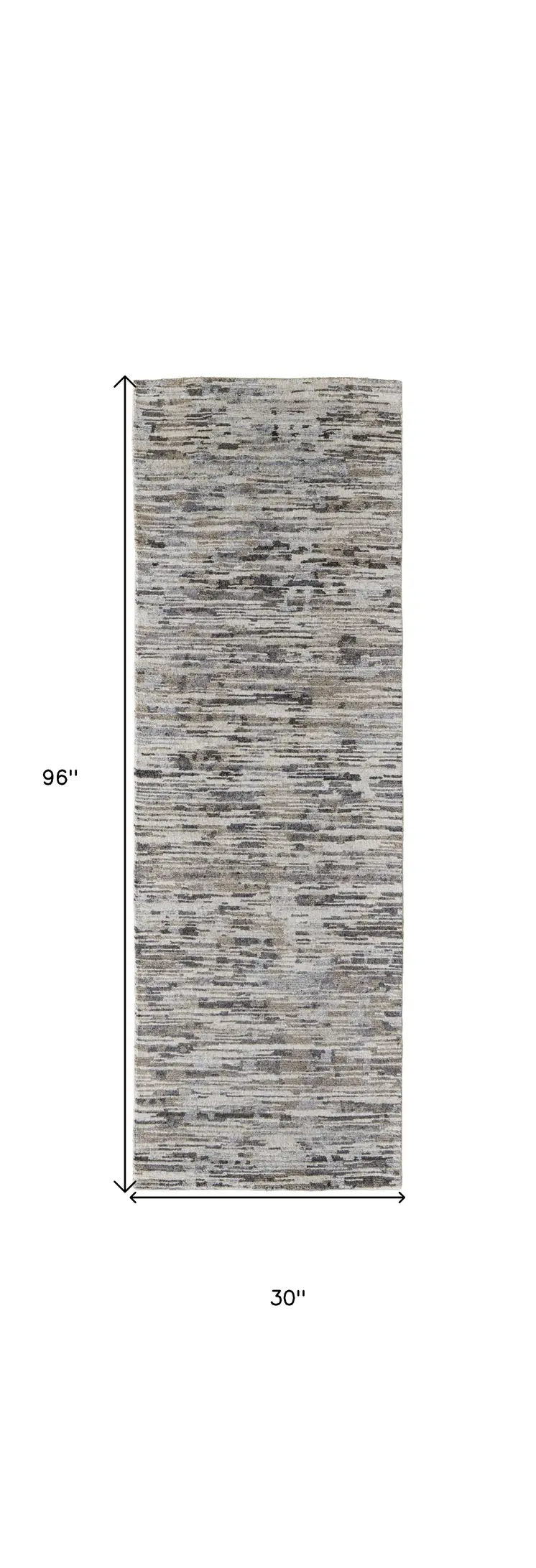 8' Gray Blue And Silver Wool Abstract Hand Knotted Runner Rug