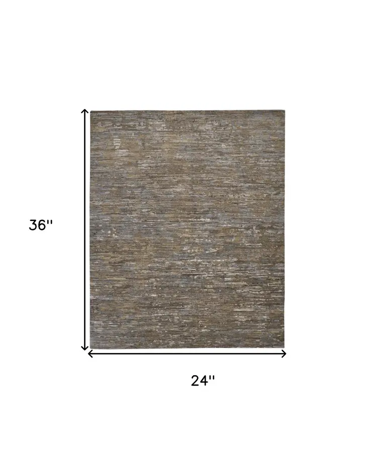 2' X 3' Brown and Ivory Wool Abstract Hand Knotted Area Rug