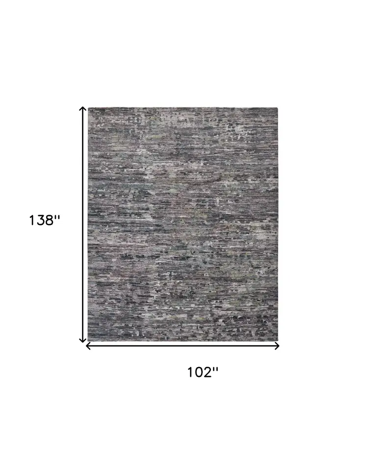 9' X 12' Blue And Gray Wool Abstract Hand Knotted Area Rug