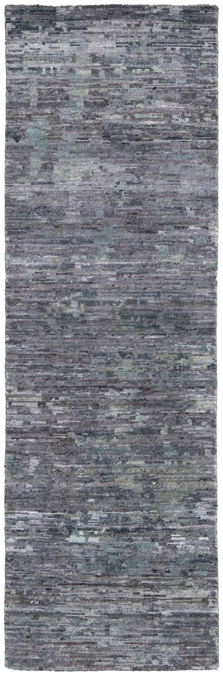 8' Blue and Gray Wool Abstract Hand Knotted Runner Rug