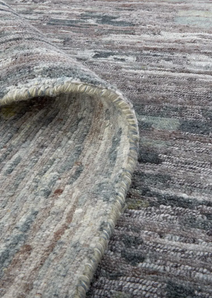 8' Blue and Gray Wool Abstract Hand Knotted Runner Rug