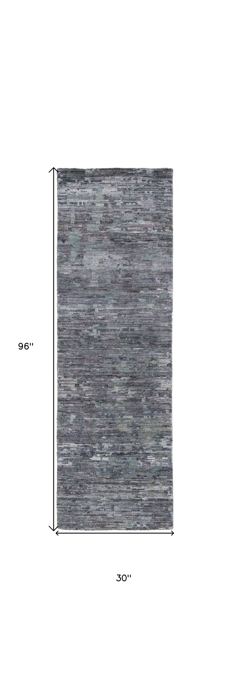 8' Blue and Gray Wool Abstract Hand Knotted Runner Rug