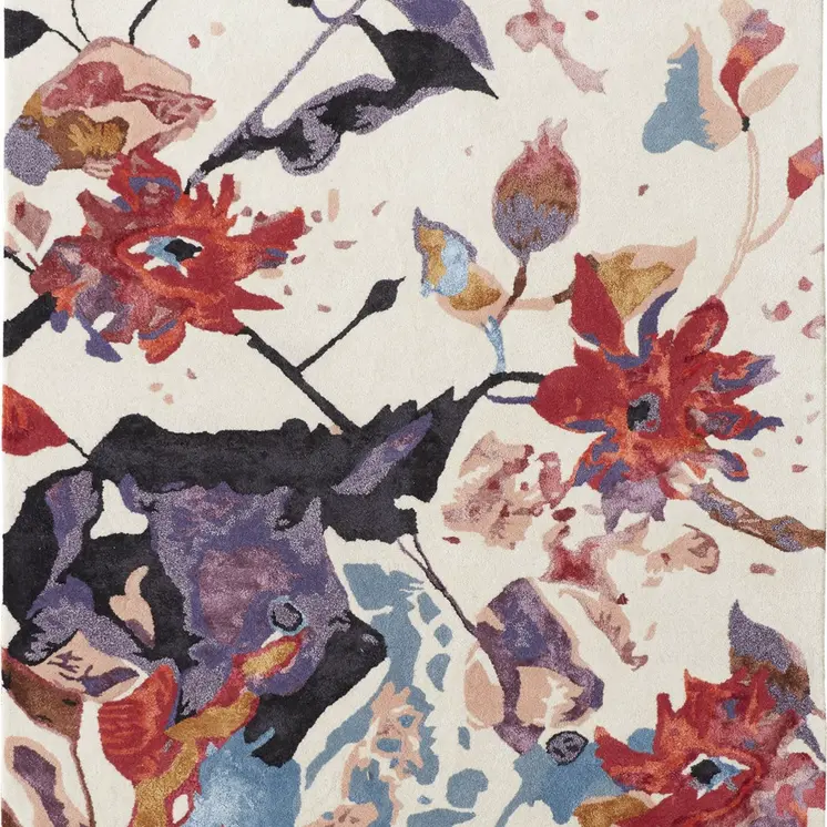 5' X 8' Blue and Red Floral Hand Tufted Area Rug