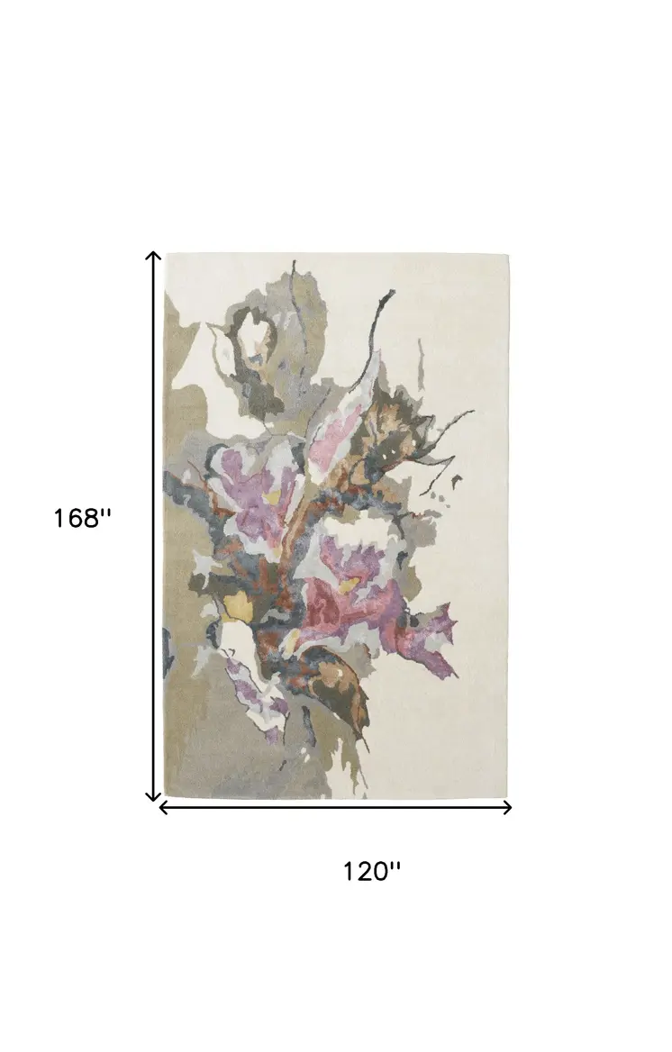 10' X 14' Pink and Green Wool Floral Hand Tufted Area Rug