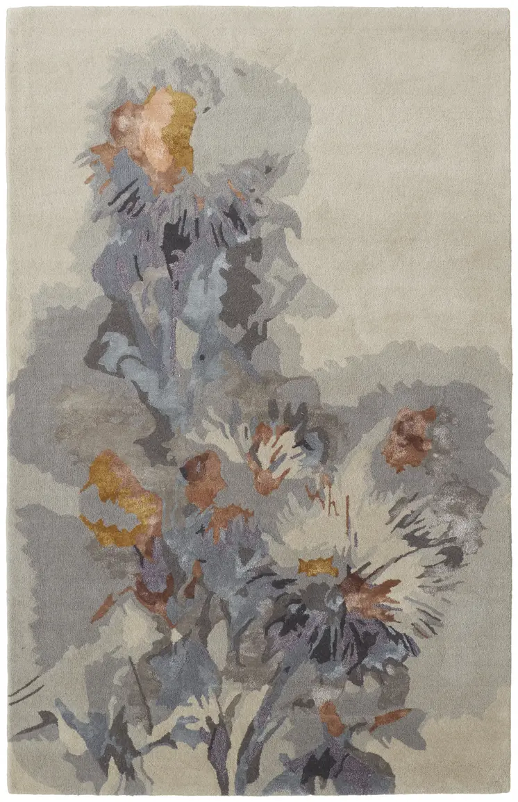 2' X 3' Blue and Gray Wool Floral Hand Tufted Area Rug