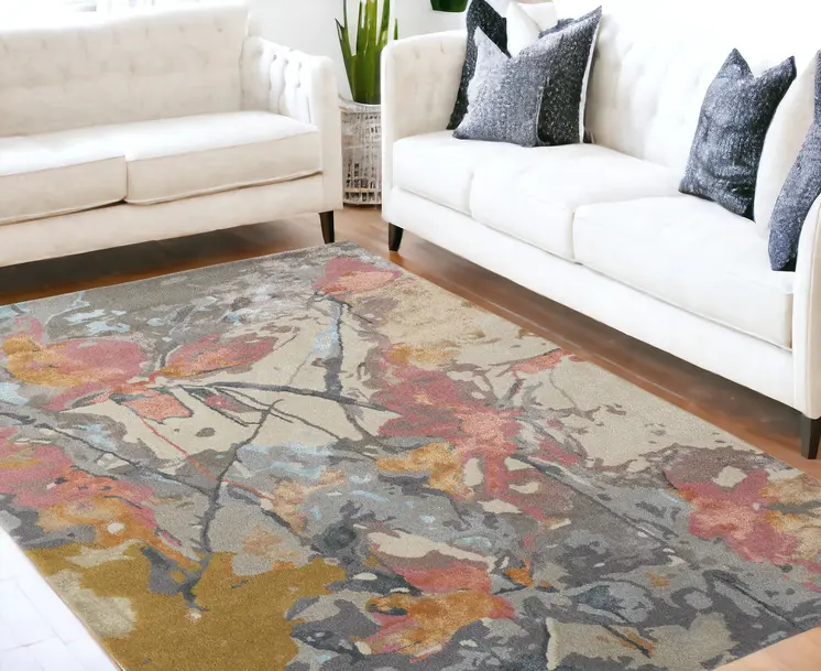 5' X 8' Ivory and Blue Wool Floral Hand Tufted Area Rug