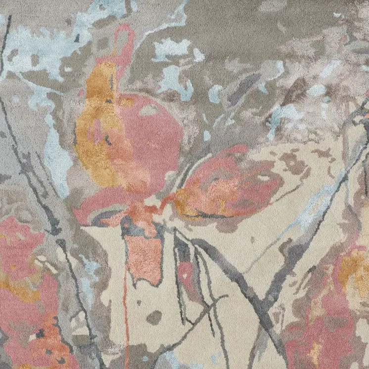 10' X 14' Blue Pink And Gray Wool Floral Tufted Handmade Area Rug