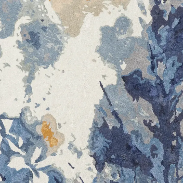 5' X 8' Blue Wool Floral Hand Tufted Area Rug
