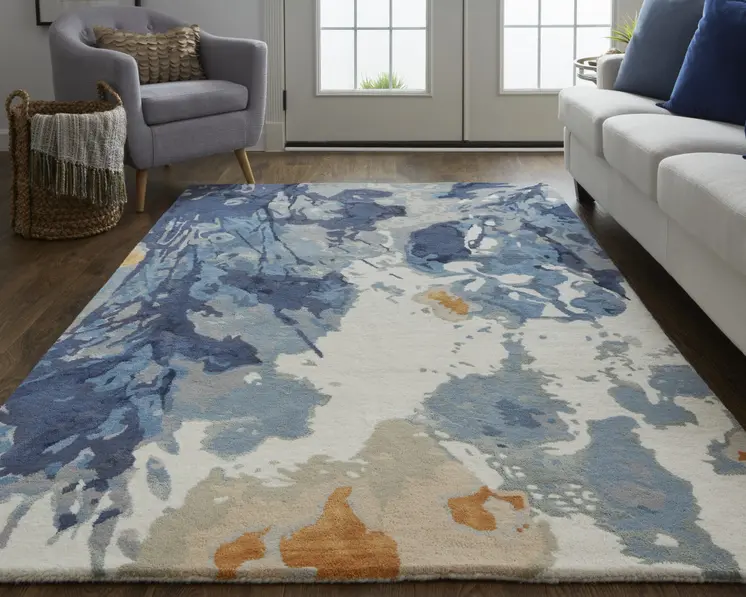 2' X 3' Blue Wool Floral Hand Tufted Area Rug