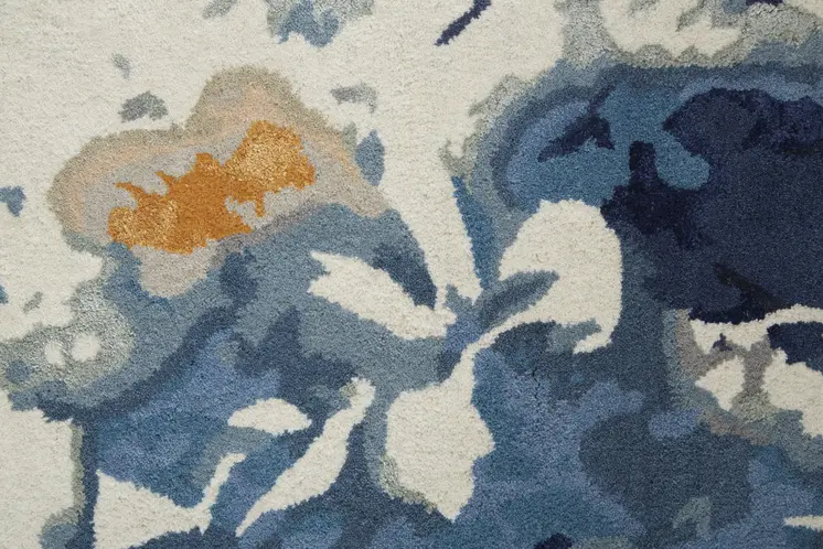 2' X 3' Blue Wool Floral Hand Tufted Area Rug