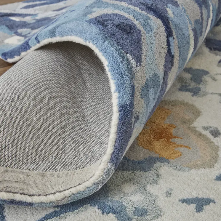 2' X 3' Blue Wool Floral Hand Tufted Area Rug