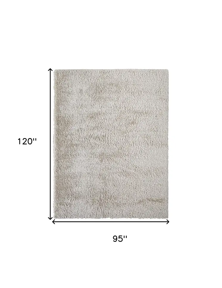 8' X 10' Ivory Shag Power Loom Stain Resistant Area Rug
