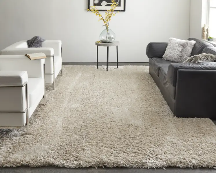 8' X 10' Ivory Shag Power Loom Stain Resistant Area Rug