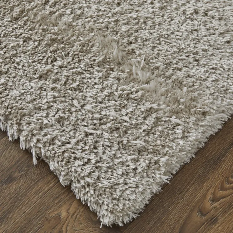 8' X 10' Ivory Shag Power Loom Stain Resistant Area Rug