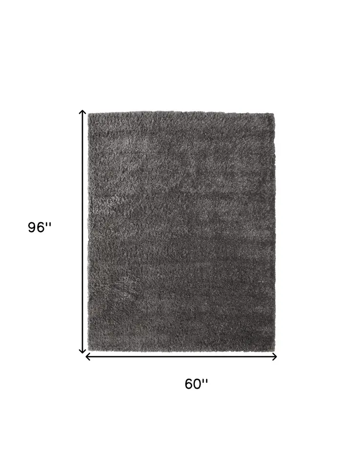 5' X 8' Gray Shag Power Loom Stain Resistant Area Rug