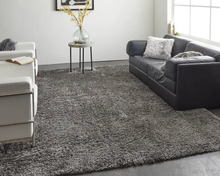 5' X 8' Gray Shag Power Loom Stain Resistant Area Rug