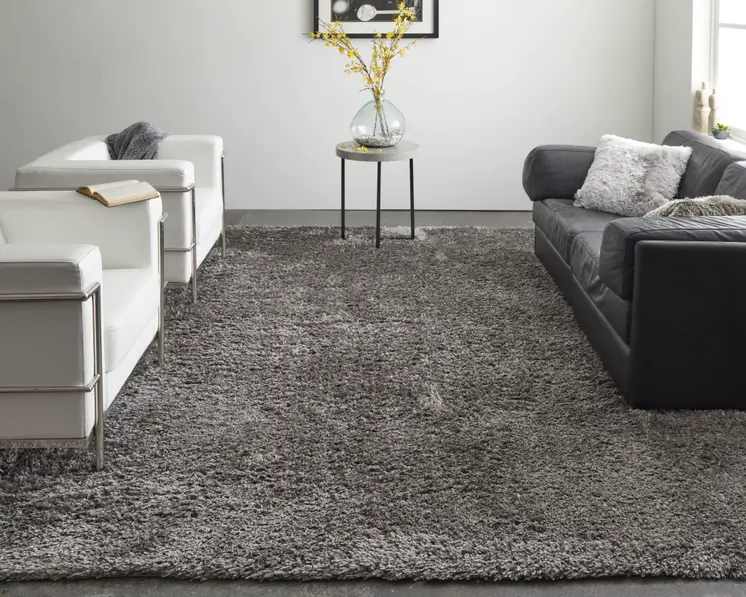 8' X 10' Gray Shag Power Loom Stain Resistant Area Rug