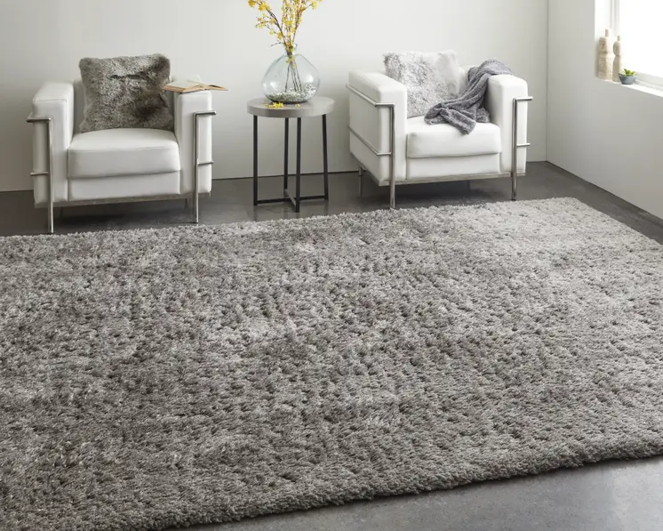 8' X 10' Gray Shag Power Loom Stain Resistant Area Rug