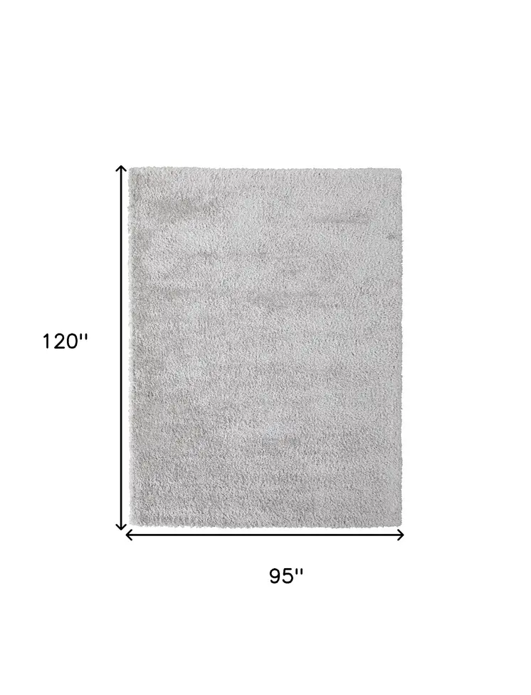 8' X 10' Silver And Gray Shag Power Loom Stain Resistant Area Rug