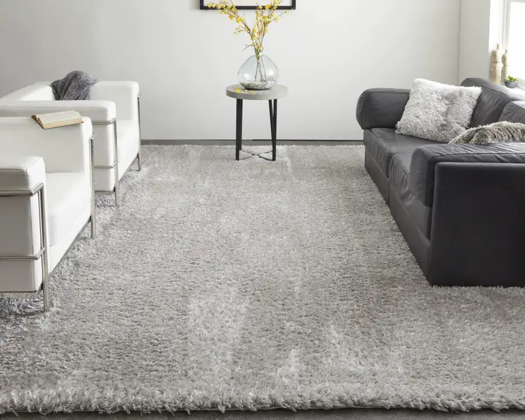 8' X 10' Silver And Gray Shag Power Loom Stain Resistant Area Rug