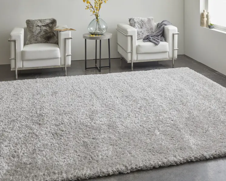 8' X 10' Silver And Gray Shag Power Loom Stain Resistant Area Rug