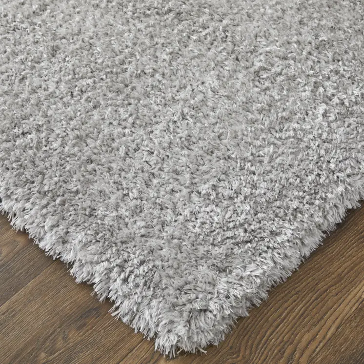8' X 10' Silver And Gray Shag Power Loom Stain Resistant Area Rug