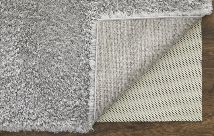 8' X 10' Silver And Gray Shag Power Loom Stain Resistant Area Rug
