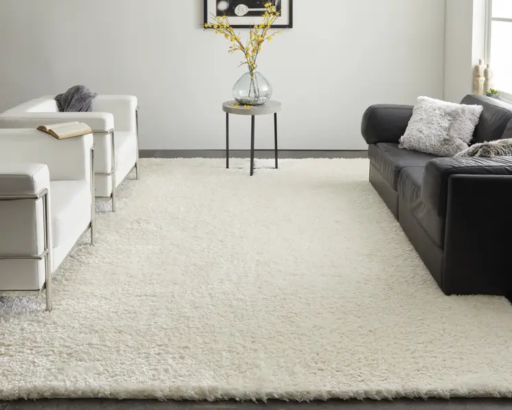 8' X 10' White Shag Power Loom Stain Resistant Area Rug
