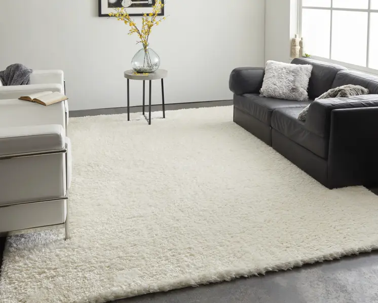 8' X 10' White Shag Power Loom Stain Resistant Area Rug