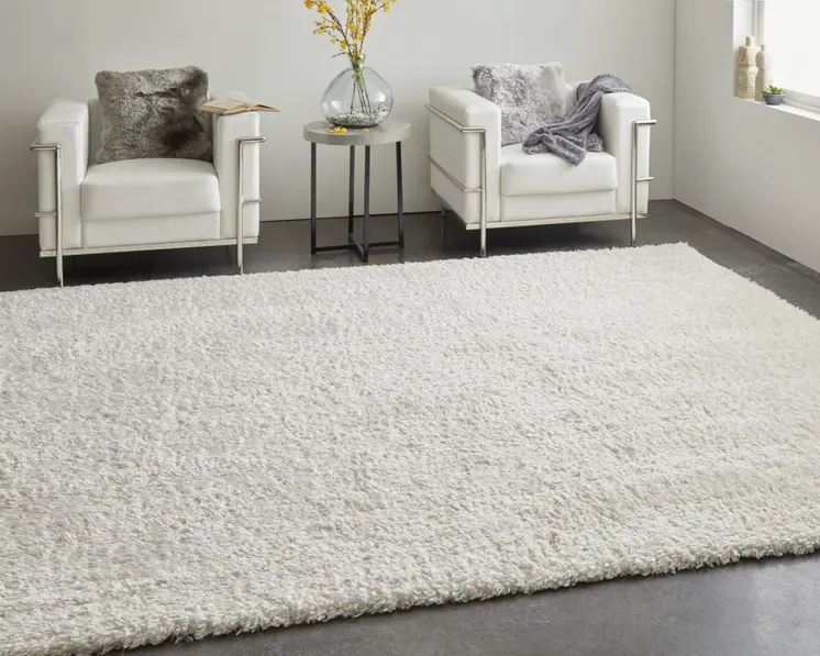 8' X 10' White Shag Power Loom Stain Resistant Area Rug