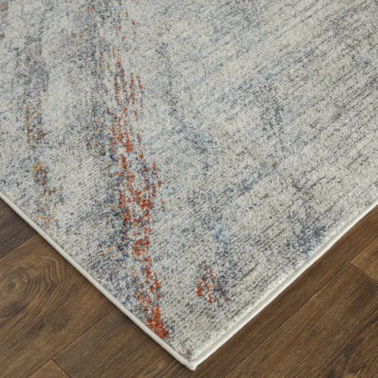10' X 14' Ivory Orange And Blue Abstract Power Loom Stain Resistant Area Rug