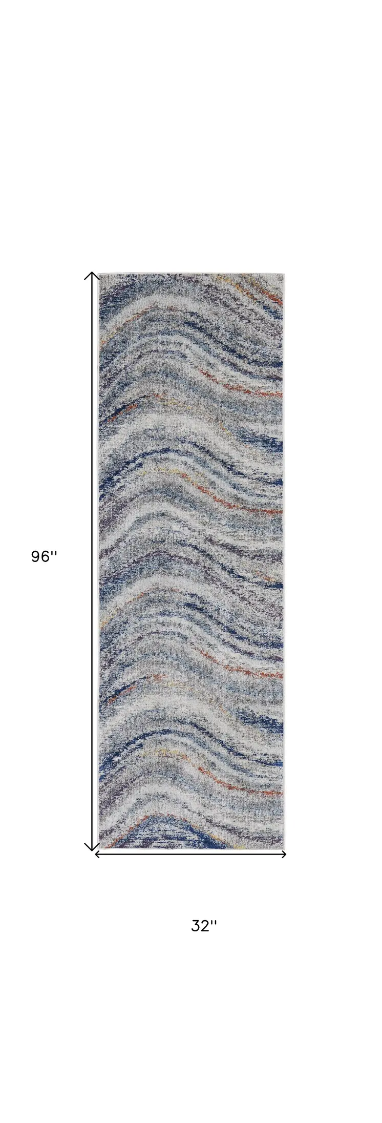 8' Blue and Gray Abstract Power Loom Runner Rug