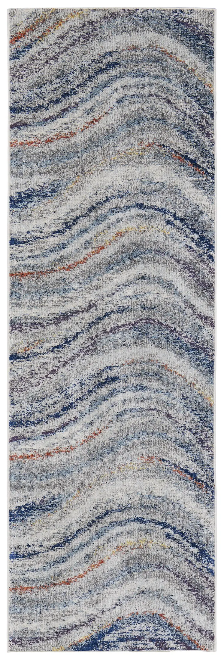 8' Blue and Gray Abstract Power Loom Runner Rug