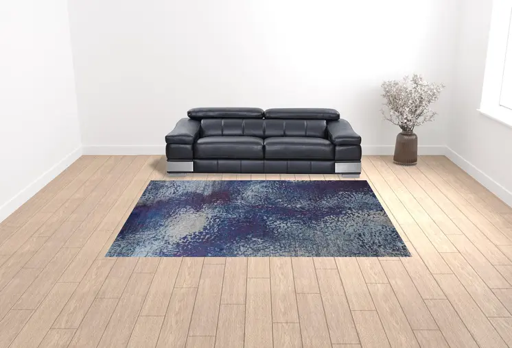 9' X 12' Blue Purple And Ivory Abstract Power Loom Stain Resistant Area Rug
