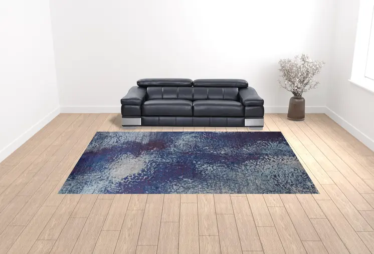 10' X 14' Blue Purple And Ivory Abstract Power Loom Stain Resistant Area Rug