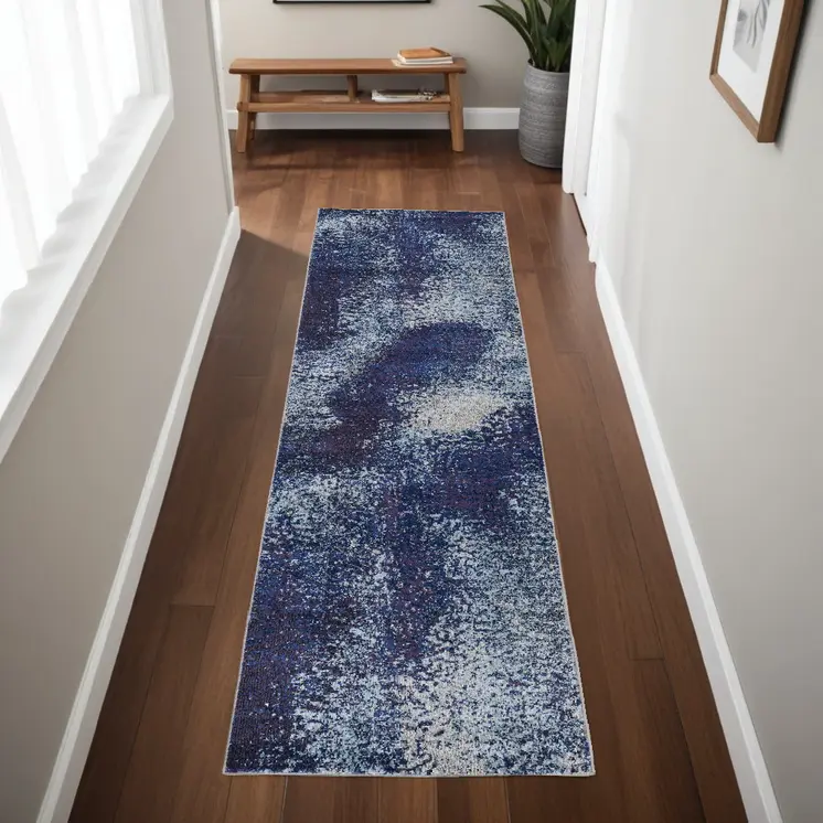 8' Blue and Purple Abstract Power Loom Runner Rug