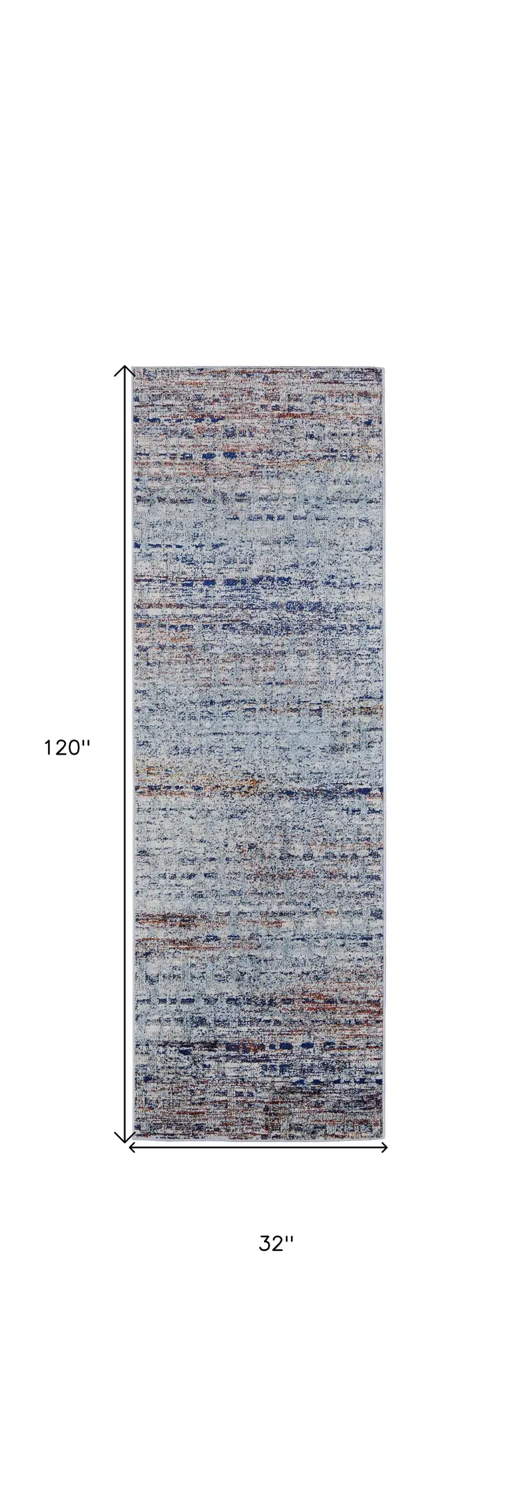 10' Ivory Blue and Orange Abstract Power Loom Runner Rug
