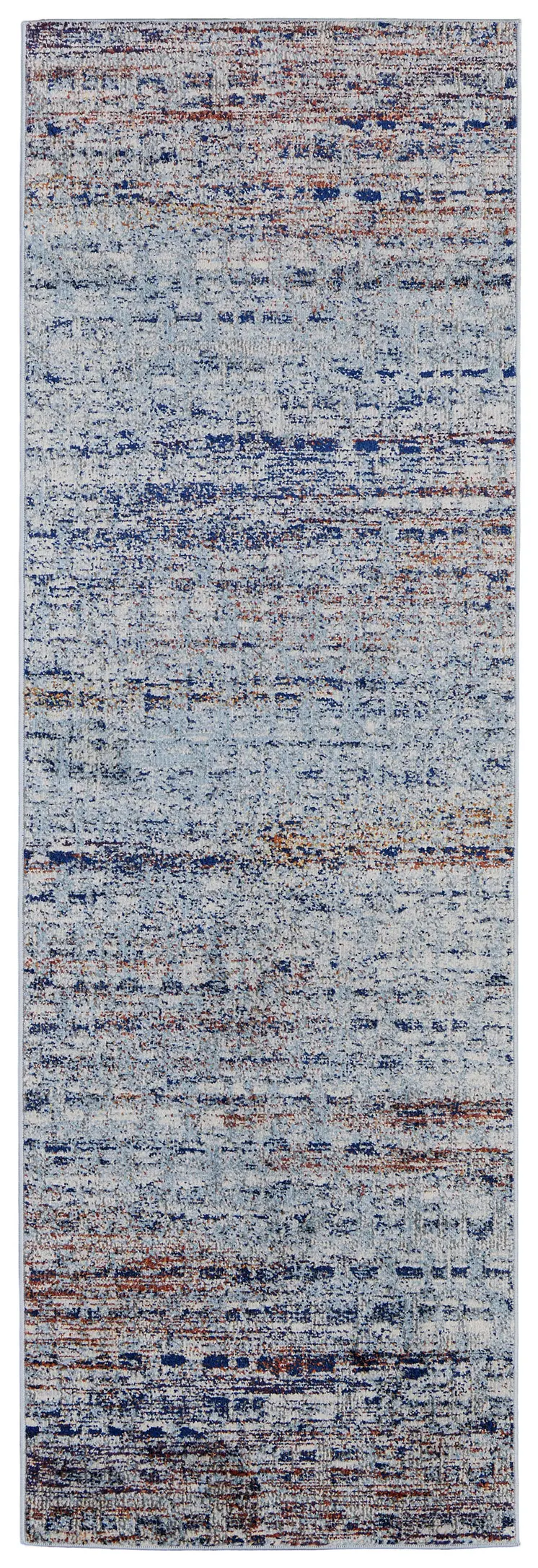 10' Ivory Blue and Orange Abstract Power Loom Runner Rug