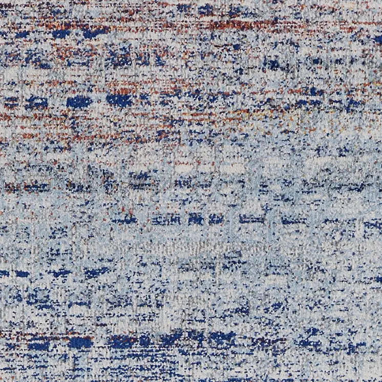 10' Ivory Blue and Orange Abstract Power Loom Runner Rug