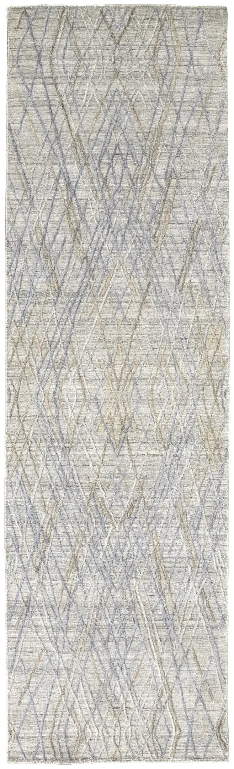 10' Blue and Gray Abstract Hand Woven Runner Rug