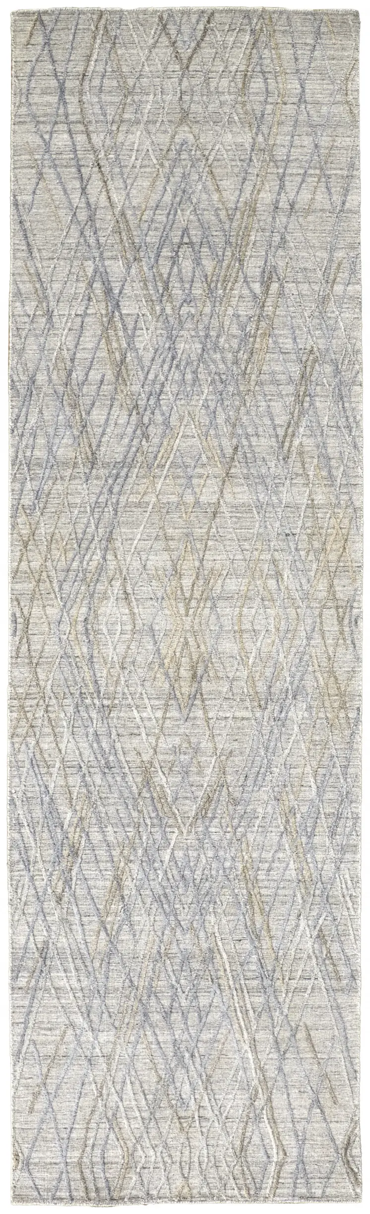 8' Blue and Gray Abstract Hand Woven Runner Rug