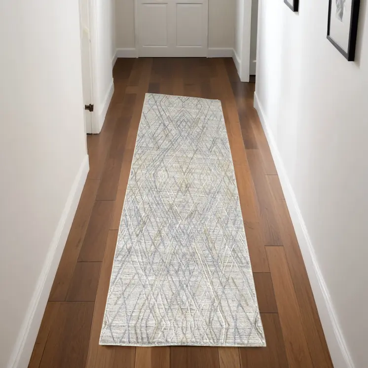 8' Blue and Gray Abstract Hand Woven Runner Rug