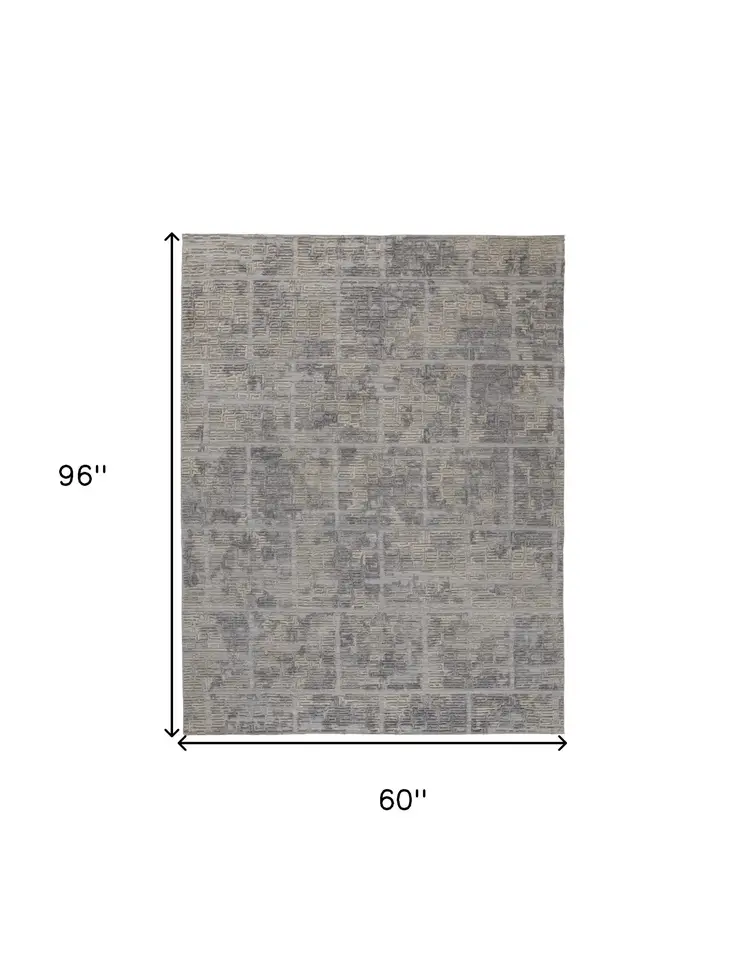 5' X 8' Gray And Ivory Abstract Hand Woven Area Rug