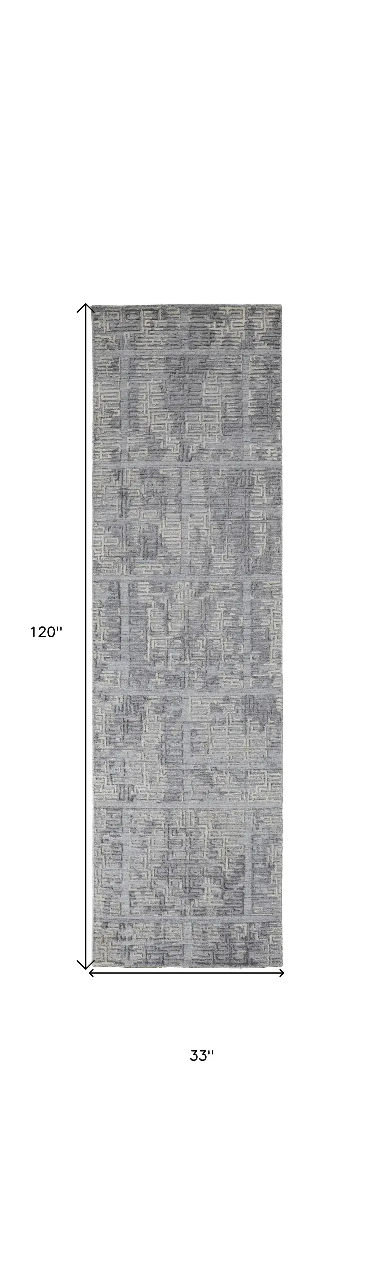 10' Gray and Ivory Abstract Hand Woven Runner Rug