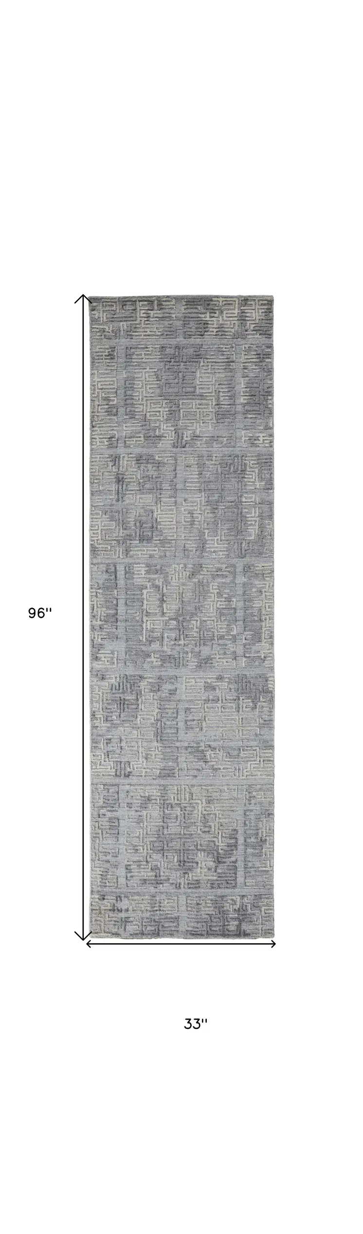 8' Gray and Ivory Abstract Hand Woven Runner Rug