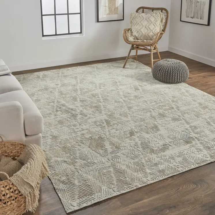 10' X 14' Gray And Taupe Abstract Hand Woven Area Rug