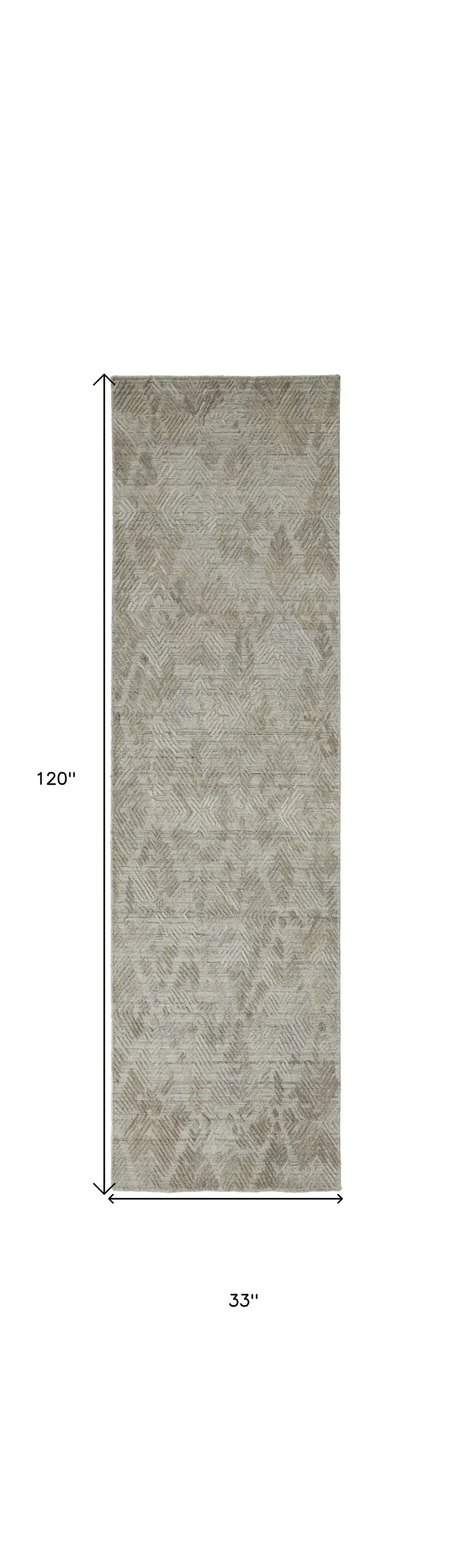 10' Gray And Taupe Abstract Hand Woven Runner Rug