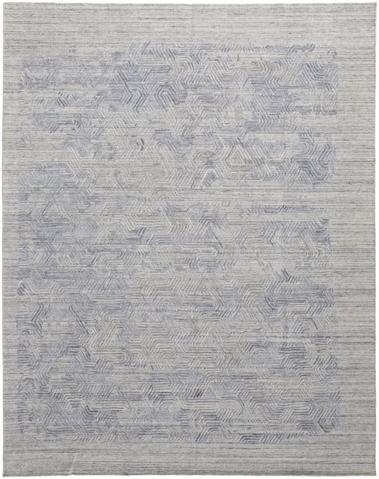 4' X 6' Blue and Gray Abstract Hand Woven Distressed Area Rug