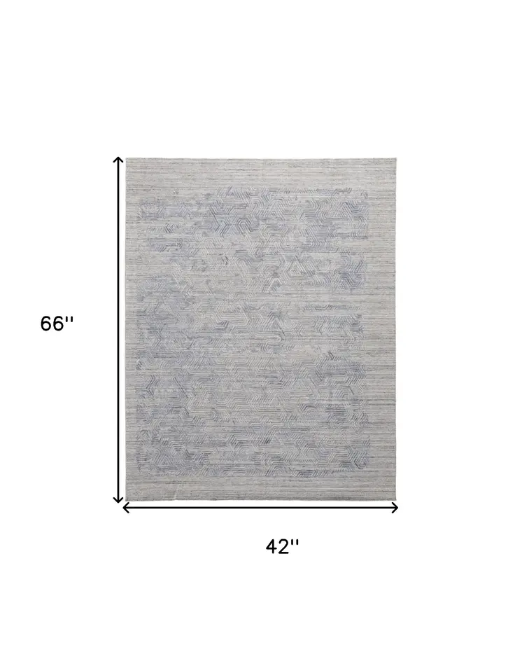 4' X 6' Blue and Gray Abstract Hand Woven Distressed Area Rug